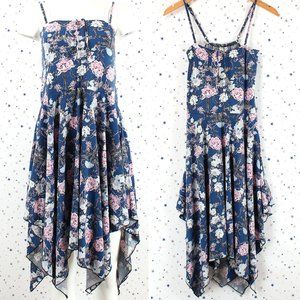 Floral Print Fit and Flare Dress Handkerchief Hem